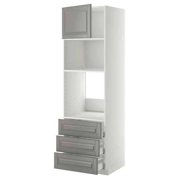Высокий шкаф для духовки/СВЧ дверца, 3 ящика МЕТОД / МАКСИМЕРА, белый, Будбин серый - фото 1