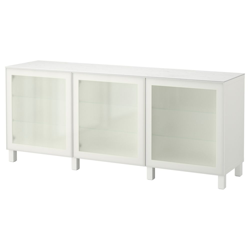 Комбинация для хранения с дверцами БЕСТО, белый, Глассвик белый матовое стекло (180x42x74 см) - фото 1