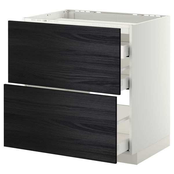 Напольный шкаф, 2 фронтальных панели, 3 ящика МЕТОД / МАКСИМЕРА, белый, Тингсрид черный - схема-чертеж с размерами