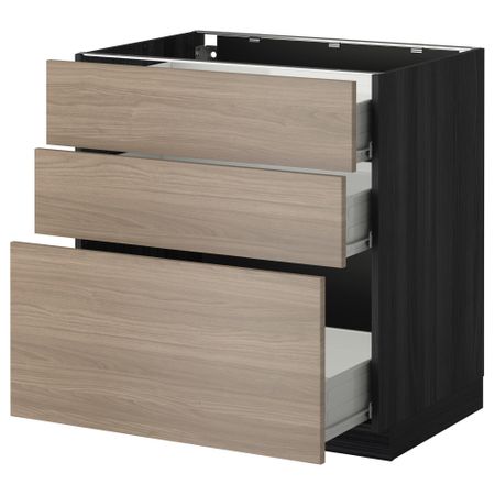 Напольный шкаф с 3 ящиками МЕТОД / ФОРВАРА, черный, Брокхульт светло-серый