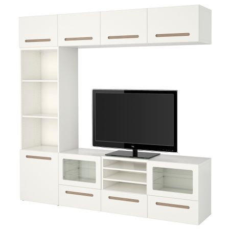 Шкаф для ТВ, комбинированный, стекляные дверцы БЕСТО, Марвикен белый прозрачное стекло (240x40x230 см)