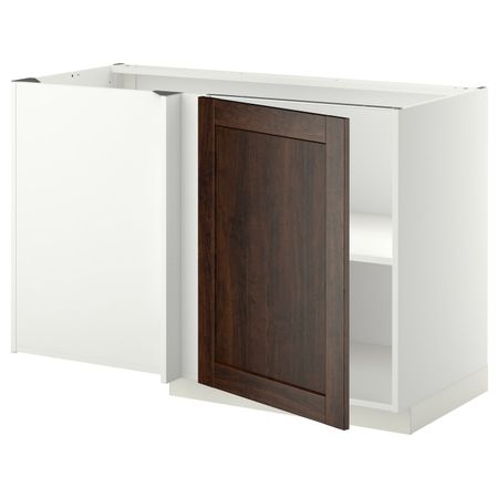 Угловой напольный шкаф с полкой, белый/Эдсерум коричневый 128x68 см IKEA METOD МЕТОД 394.465.85