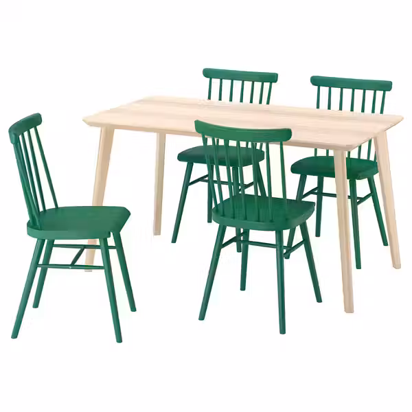 LISABO / HÖGVED ХЁГВЕД Стол и 4 стула - ясеневый шпон/зеленый 140x78 см - фото 1