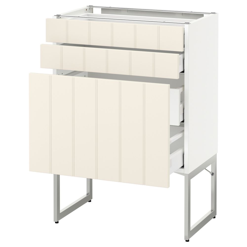 Напольный шкаф 3 фронтальных панели, 2 нижних, 2 средних ящика МЕТОД / МАКСИМЕРА, белый, Хитарп белый с оттенком - схема-чертеж с размерами