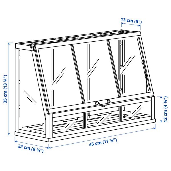 Теплица, для дома, улицы темно-синий, 45 см IKEA ÅKERBÄR 405.847.93 - схема-чертеж с размерами