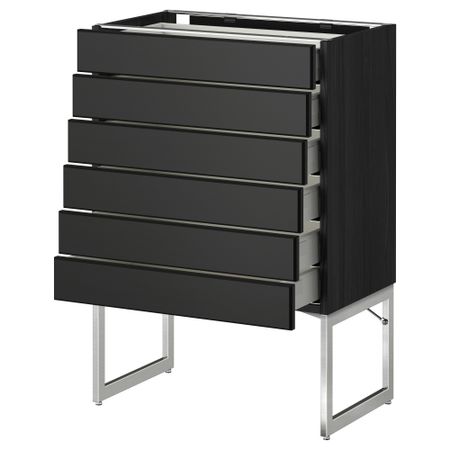 Напольный шкаф 6 фронтальных панелей, 6 нижних ящиков МЕТОД / МАКСИМЕРА, черный, Лаксарби черно-коричневый