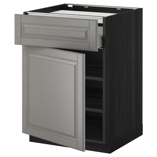 Напольный шкаф для варочной панели, ящик, полка, дверцы МЕТОД / МАКСИМЕРА, черный, Будбин серый (60x60 см) - фото 1