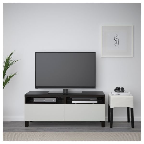 Тумба для ТВ с ящиками БЕСТО, черно-коричневый, Лаппвикен светло-серый (120x40x48 см) - фото 2