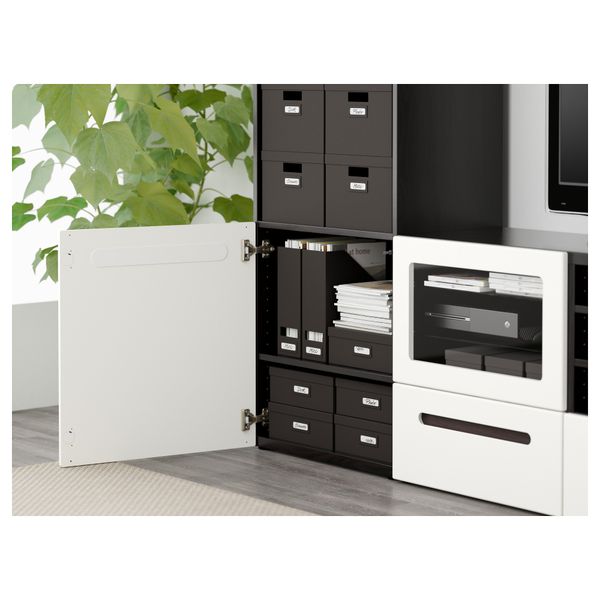 Шкаф для ТВ, комбинированный, стекляные дверцы БЕСТО, черно-коричневый, Марвикен белый прозрачное стекло (240x40x230 см) - фото 3