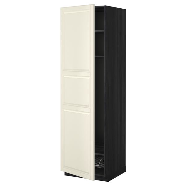 Высокий шкаф с полками, проволочной корзиной МЕТОД, черный, Будбин белый с оттенком - схема-чертеж с размерами