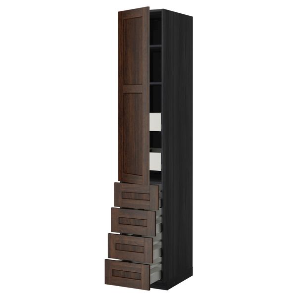 Высокий шкаф с полками/6 ящик, дверцами, 4 фронтальные панели МЕТОД / МАКСИМЕРА, черный, Эдсерум коричневый - фото 1