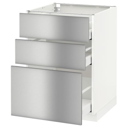 Напольный шкаф с 3 ящиками МЕТОД / МАКСИМЕРА, белый, Гревста нержавеющ сталь