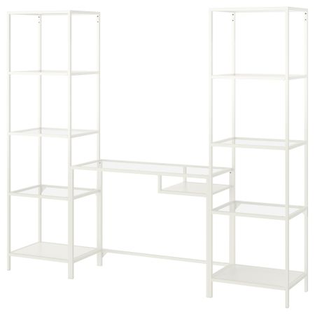 Стеллаж + стол для ноутбука, белый, стекло, 202x36x175 см IKEA VITTSJÖ ВИТШЁ 992.945.17