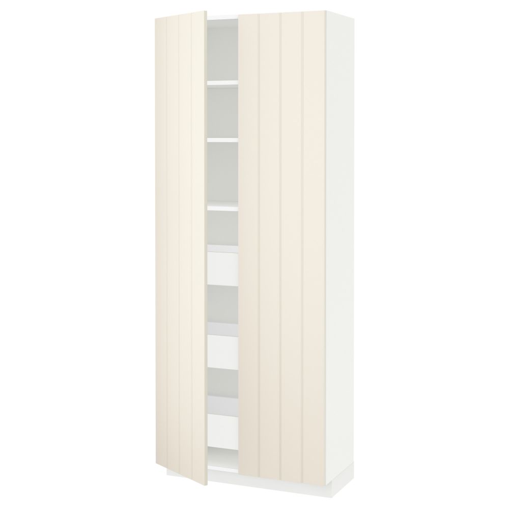 Высокий шкаф с ящиками, 2 дверцы МЕТОД / МАКСИМЕРА, белый, Хитарп белый с оттенком (80x37x200 см) - схема-чертеж с размерами