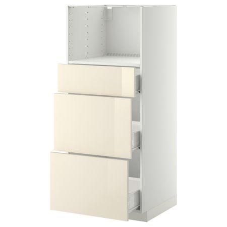 Высокий шкаф для СВЧ с 3 ящиками МЕТОД / ФОРВАРА, белый, Рингульт кремовый (60x60x140 см)
