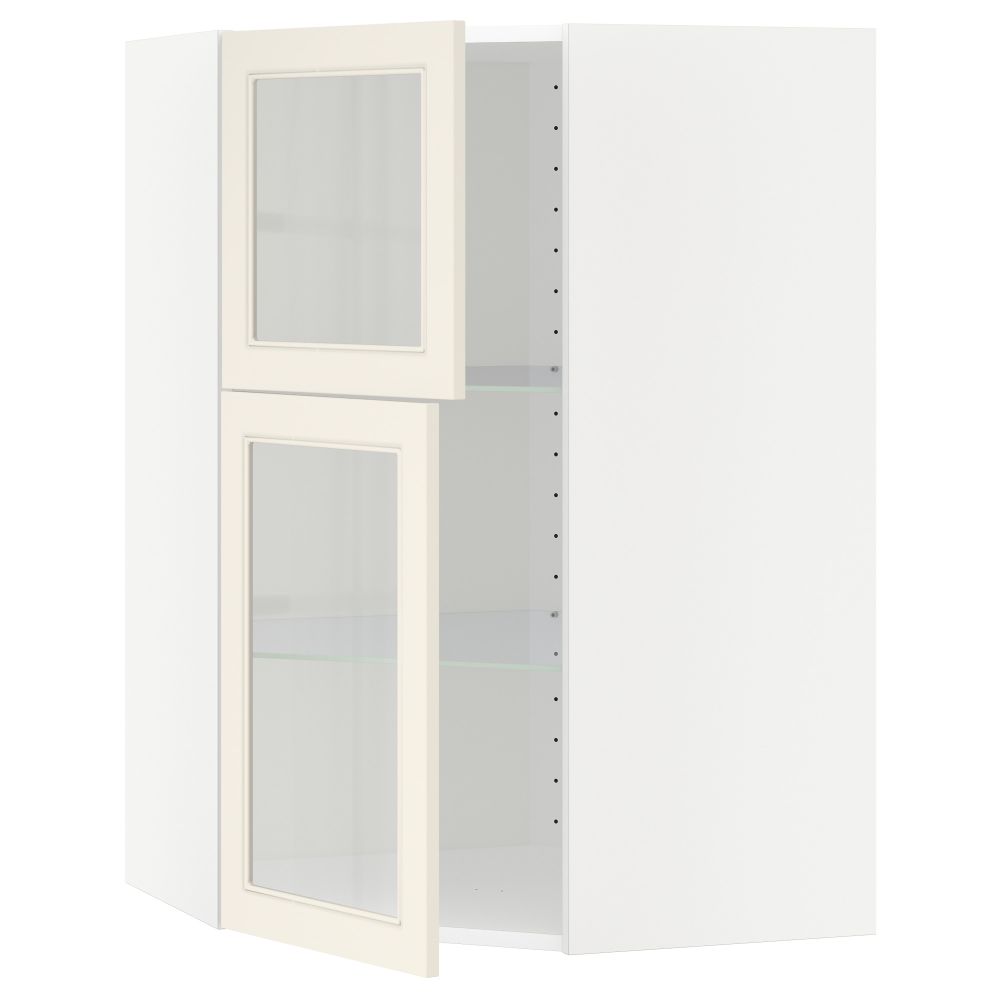 Угловой навесной шкаф + полки, 2 стеклянные дверцы МЕТОД, белый, Хитарп белый с оттенком (68x100 см) - схема-чертеж с размерами