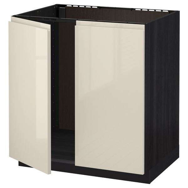 Напольный шкаф для раковины + 2 двери, черный, Воксторп глянцевый светло-бежевый 80x60 см IKEA МЕТОД 192.246.32 - схема-чертеж с размерами