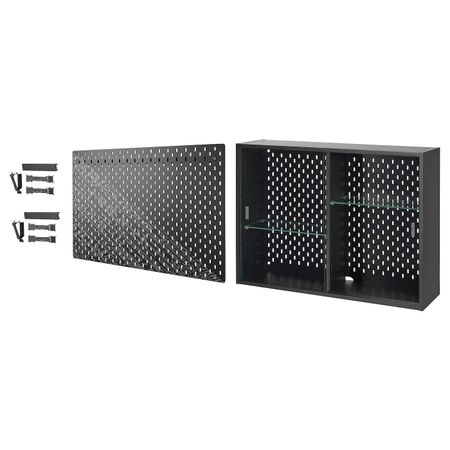 Шкаф-витрина/панель/2компл аксесс, темно-серый/черный IKEA UPPSPEL УППСПЕЛЬ 094.373.99