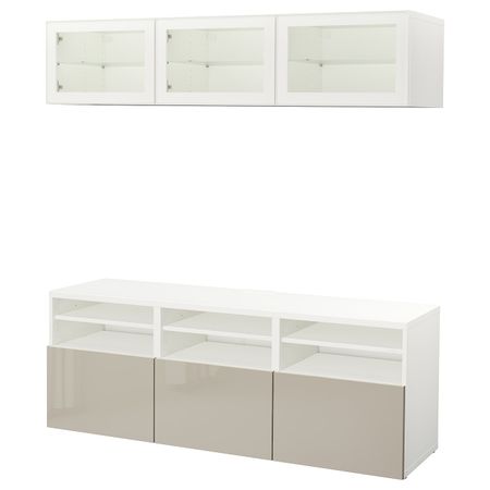 Шкаф для ТВ, комбинированный, стекляные дверцы, белый/Сельсвикен глянцевый, бежевый прозрачное стекло 180x42x192 см IKEA BESTÅ