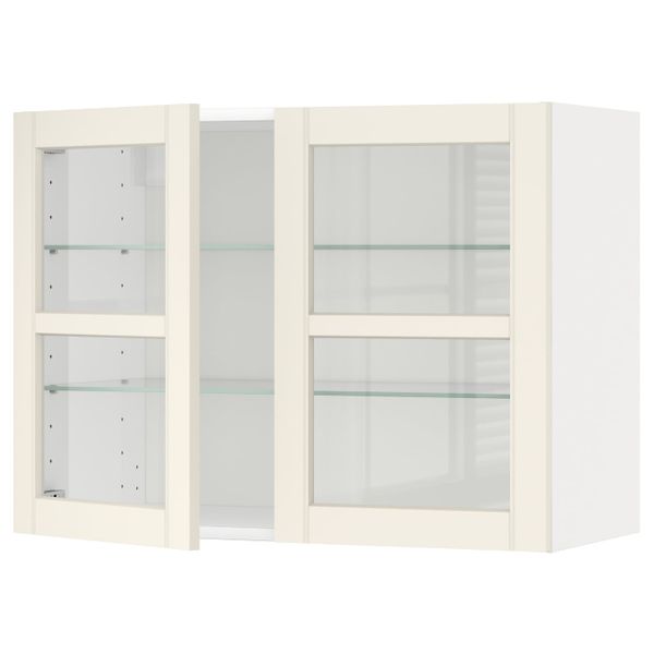 Навесной шкаф с полками, 2 стекло дв, белый/Хитарп белый с оттенком 80x60 см IKEA METOD МЕТОД 692.404.27 - схема-чертеж с размерами