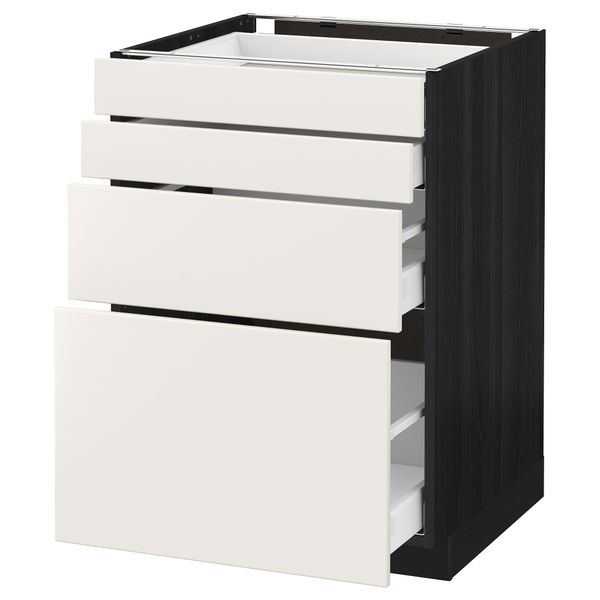 Напольный шкаф 4 фронтальных панели, 4 ящика МЕТОД / МАКСИМЕРА, черный, Веддинге белый - схема-чертеж с размерами