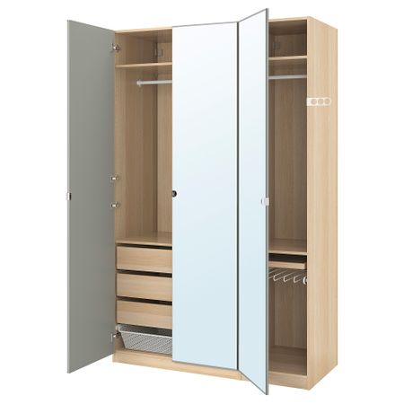 Гардероб ПАКС, под беленый дуб, Викедаль зеркальное стекло (150x60x236 см)