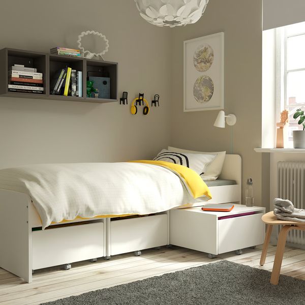 SLÄKT Каркас кровати с 3 ящиками - белый 90x200 см - фото 2