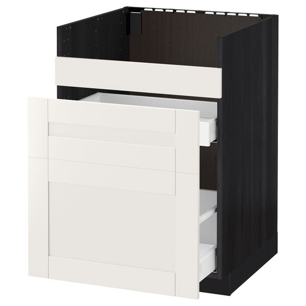 Напольный шкаф под мойку ДУМШЁ, 3 фасада, 2 ящика МЕТОД / МАКСИМЕРА, черный, Сэведаль белый - схема-чертеж с размерами