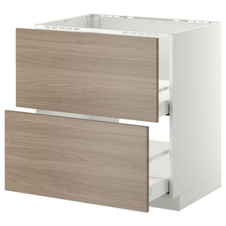 Напольный шкаф под мойку + 2 фронтальных панели, 2 ящика МЕТОД / МАКСИМЕРА, белый, Брокхульт светло-серый