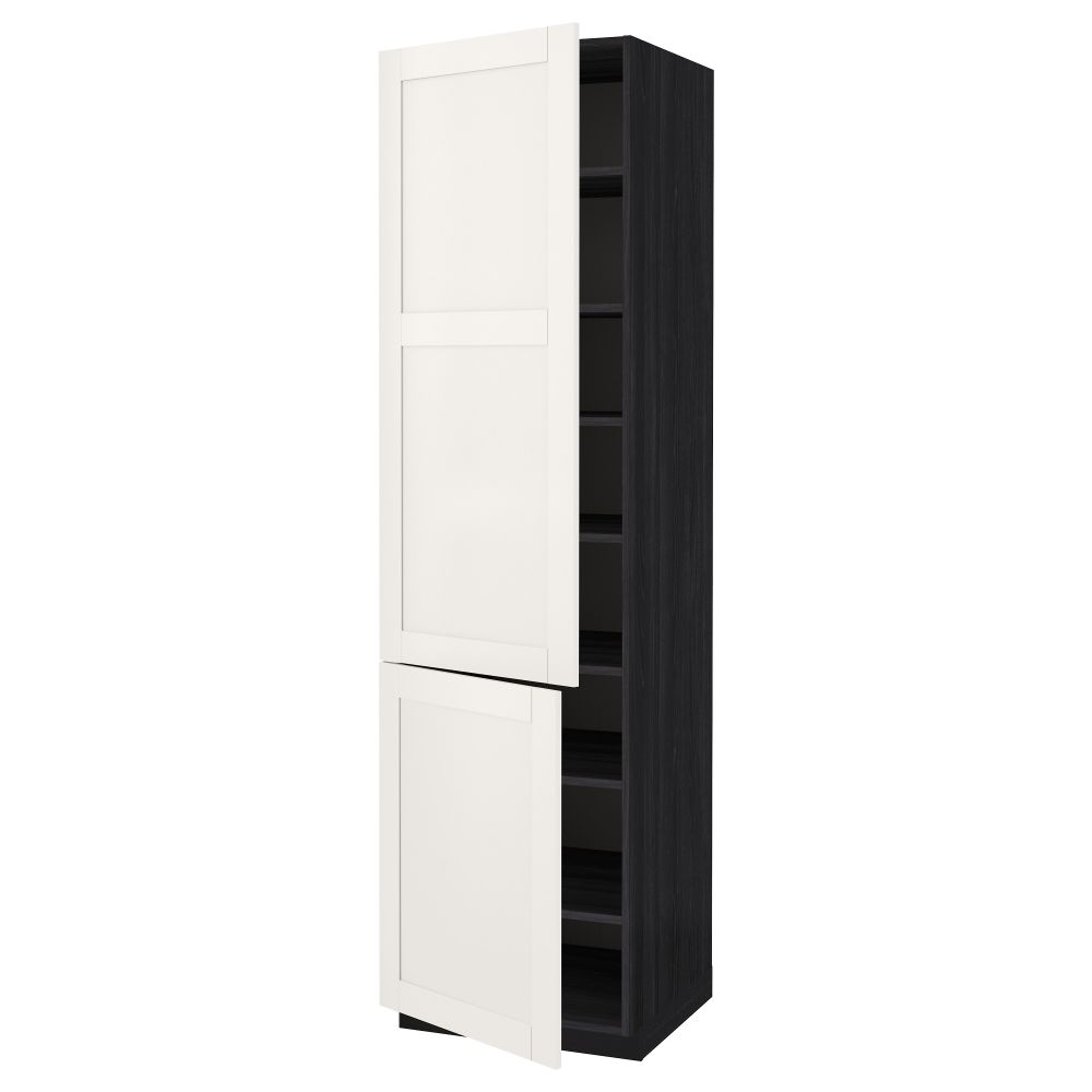 Высокий шкаф с полками, 2 дверцы МЕТОД, черный, Сэведаль белый - схема-чертеж с размерами