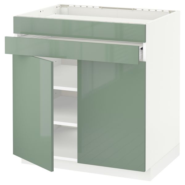 Напольный шкаф для варочной панели, 2 ящика, 2 фасада, 1 ящик МЕТОД / ФОРВАРА, белый, Калларп светло-зеленый (80x60 см) - схема-чертеж с размерами