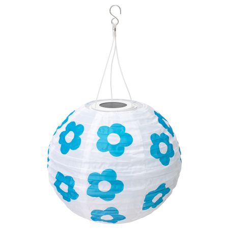 Подвесная светодиодная лампа СОЛВИДЕН, для сада шаровидный, цветочный орнамент синий (30 см)