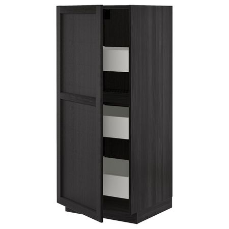 Высокий шкаф с ящиками, черный, Лерхюттан черная морилка, 60x60x140 см IKEA МЕТОД / МАКСИМЕРА 792.615.65