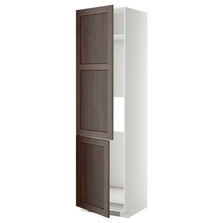 Высокий шкаф для холодильника/морозильника, 2 дверцы МЕТОД, белый, Эдсерум коричневый (60x60x220 см)