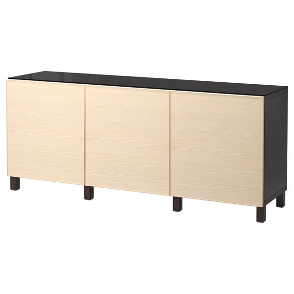 Комбинация для хранения с дверцами БЕСТО, черно-коричневый, Инвикен ясеневый шпон (180x40x74 см) - фото 1