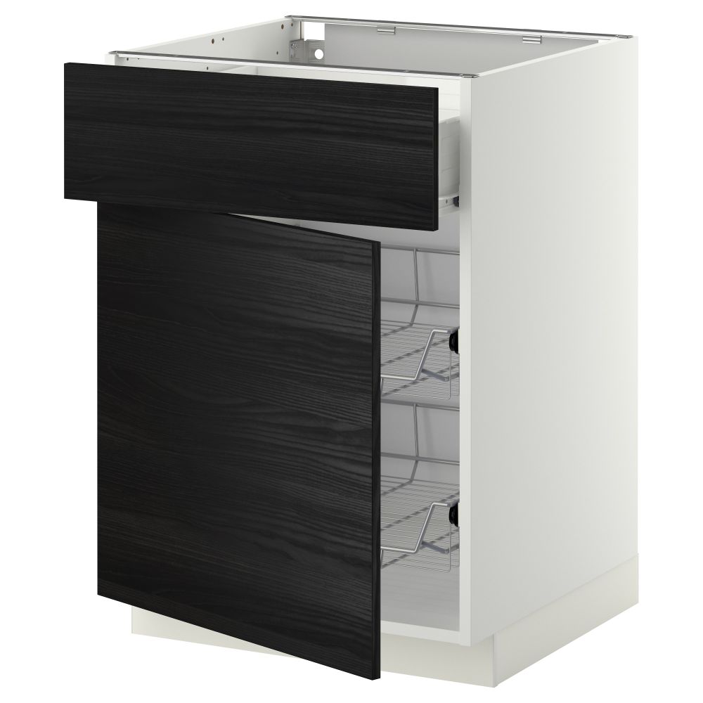 Напольный шкаф с проволочной корзиной, ящиком, дверью МЕТОД / ФОРВАРА, белый, Тингсрид черный - схема-чертеж с размерами