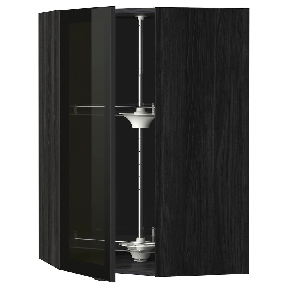 Угловой навесной шкаф с вращающейся секция, стеклянная дв, черный/Ютис дымчатое стекло 68x100 см IKEA МЕТОД 193.306.23 - схема-чертеж с размерами