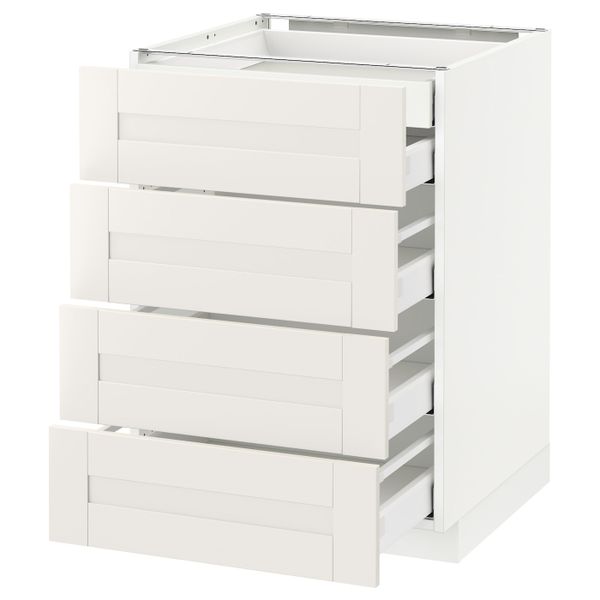 Напольный шкаф 4 фронтальных, 2 низких, 3 средних ящ, белый/Сэведаль белый 60x60 см IKEA METOD МЕТОД / MAXIMERA МАКСИМЕРА - фото 1