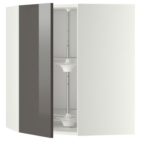 Угловой навесной шкаф с вращающейся секцией МЕТОД, белый, Рингульт серый