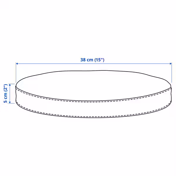 ÅKERVINDEFLY ОКЕРВИНДЕФЛЮ Подушка на стул - темно-серый 38 см - схема-чертеж с размерами