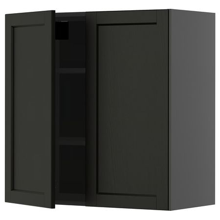 METOD Навесной шкаф с полками/2дверцы - черно-серый/Lerhyttan черная морилка 80x80 см
