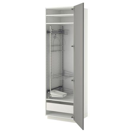 Высокий шкаф с отделением для аксессуаров, для уборки МЕТОД / ФОРВАРА, белый, Будбин серый