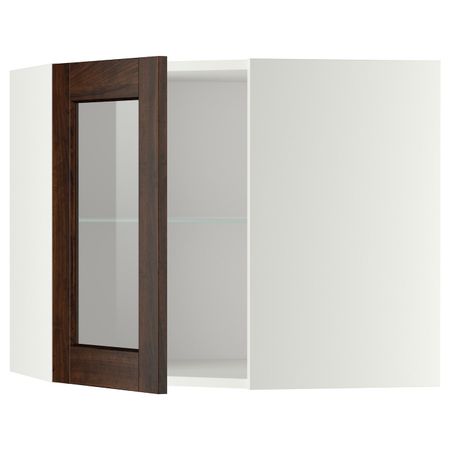 Угловой навесной шкаф с полками, стекляными дв, белый/Эдсерум коричневый 68x60 см IKEA METOD МЕТОД 092.267.40