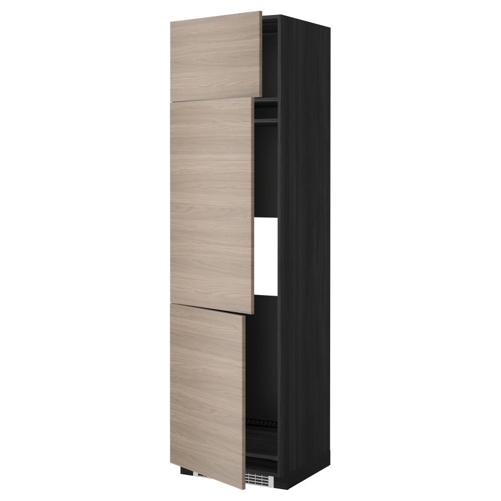 Высокий шкаф для холодильника или морозильника, с 3 дверями МЕТОД, черный, Брокхульт светло-серый - схема-чертеж с размерами