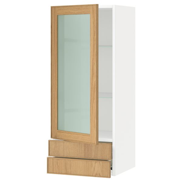 Навесной шкаф, стеклянная дверца, 2 ящика МЕТОД / ФОРВАРА, белый, Экестад дуб - схема-чертеж с размерами