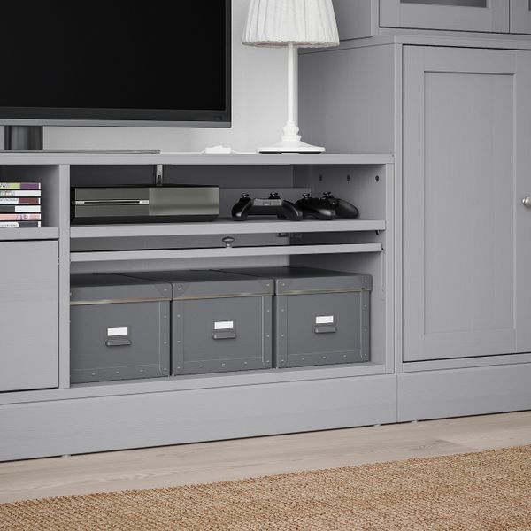 Шкаф для ТВ, комбинированный, стекляные дверцы, серый 322x47x212 см IKEA ХАВСТА 392.658.29 - фото 5