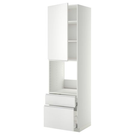 Высокий шкаф для духовки + дверь, 2 ящика МЕТОД / МАКСИМЕРА, белый, Нодста белый