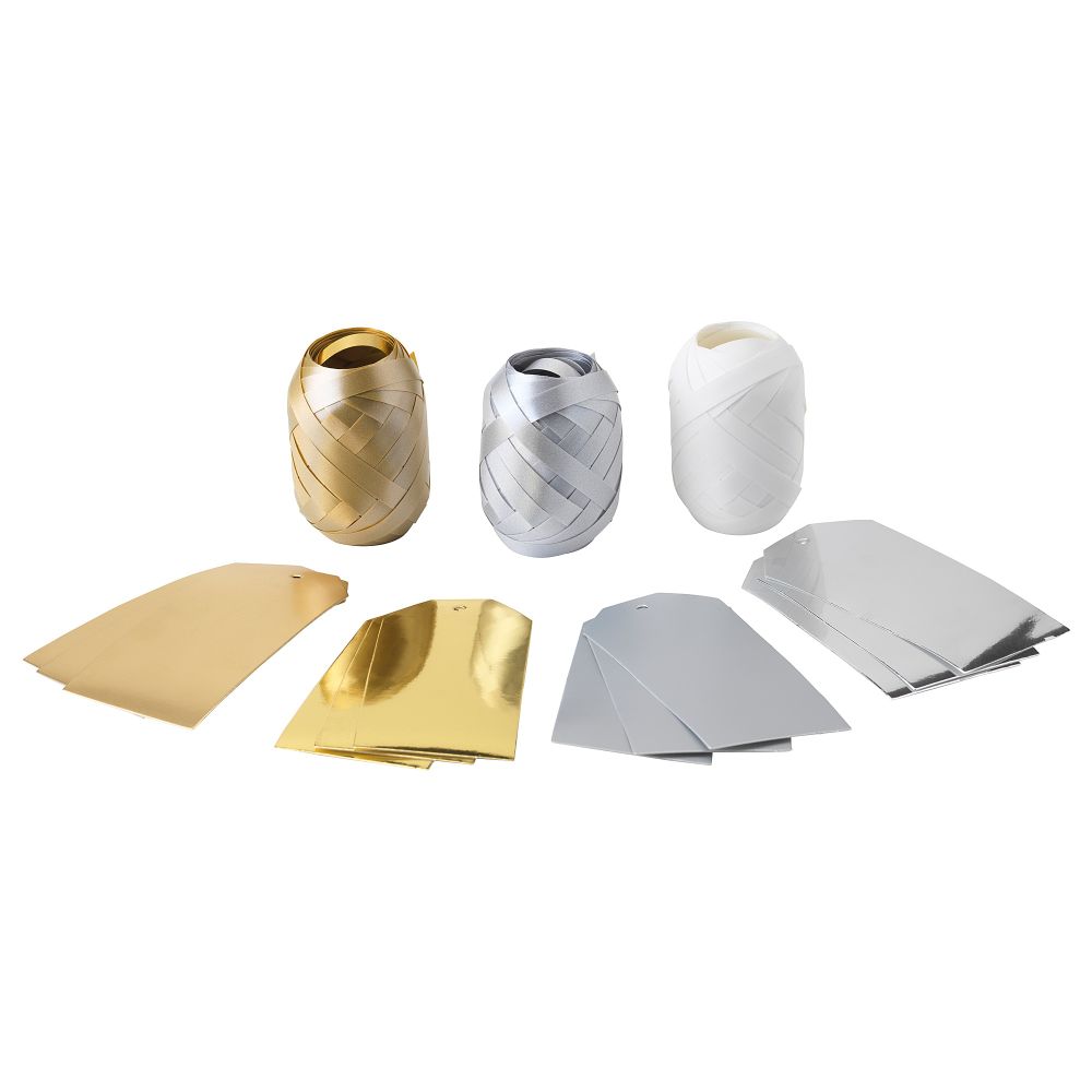 Набор для/упаковки подарков,15 предмета ВИНТЕР 2018, золотистый/серебристый, белый - фото 1