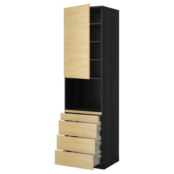 Высокий шкаф для комбинированния СВЧ, 4 ящика МЕТОД / МАКСИМЕРА, черный, Тингсрид береза - схема-чертеж с размерами
