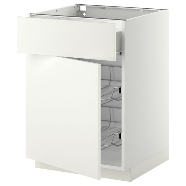 Напольный шкаф с проволочной корзиной, ящиком, дверью МЕТОД / ФОРВАРА, белый, Хэггеби белый - схема-чертеж с размерами